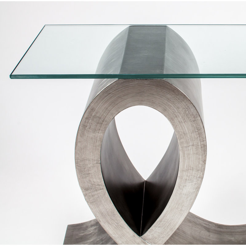 66'' W Glass Console Table, Sliver