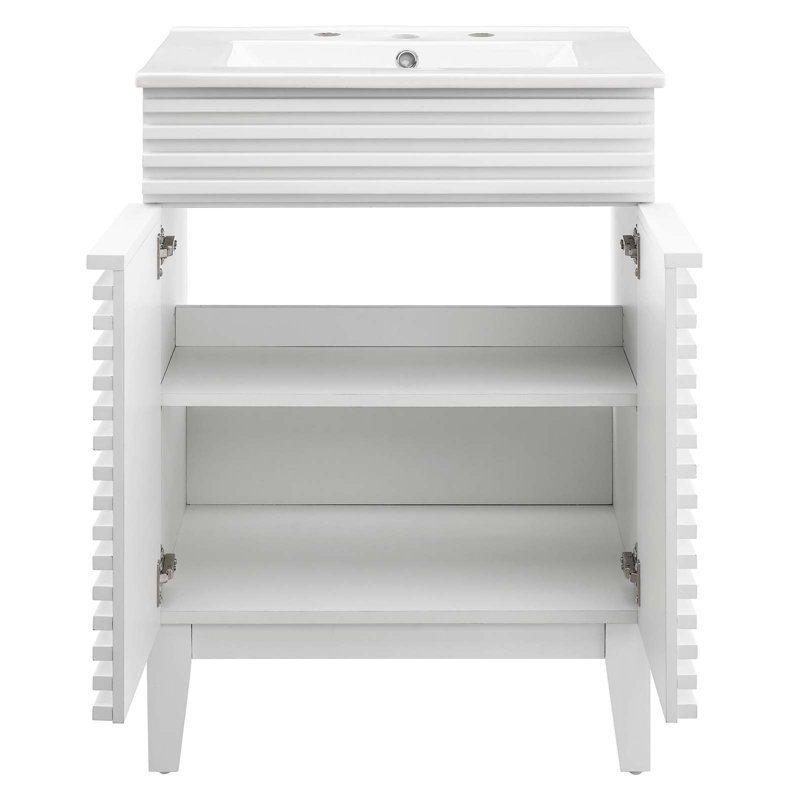 White 24" Freestanding Mid-Century Modern Bathroom Vanity