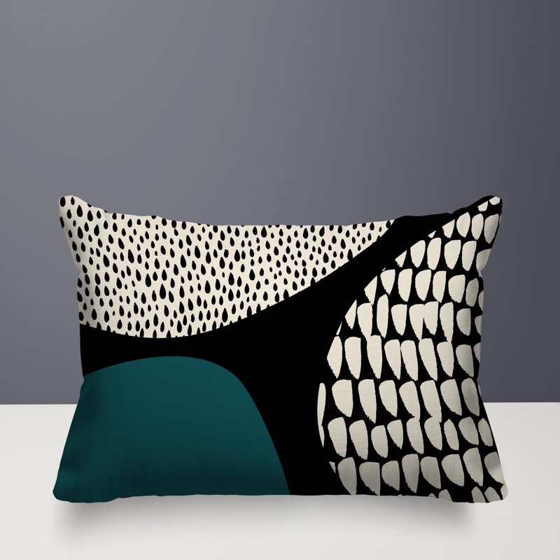 Coussin lombaire réversible intérieur / extérieur Vikka, H 14 po x l 20 po, Émeraude / noir / blanc cassé