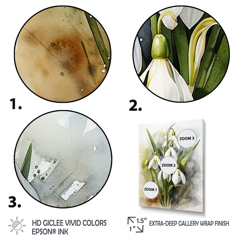 Morning Hush Snowdrops In Silent White III - Snowdrops, art mural, Cadre flottant brun, H 32 po x l 24 po x P 1 po