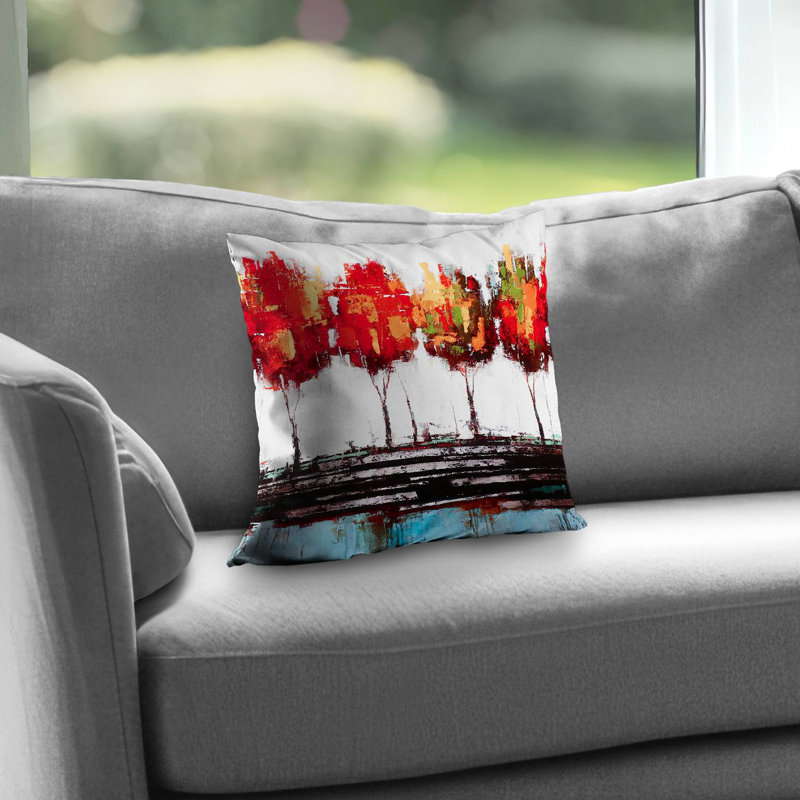 Abstract Industrial Style Trees Throw Pillow | Modern – Poly Twill Throw Pillow with Insert, Double-Sided Print