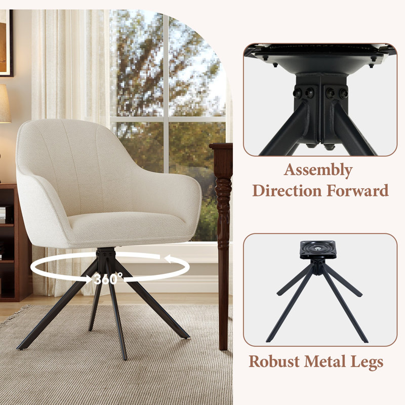 Modern Dining Chairs Set, Ergonomic Back with Soft Padded Armrests, 360° Swivel Thickened Breathable Seat, Sturdy Metal Legs, Easy Assembly