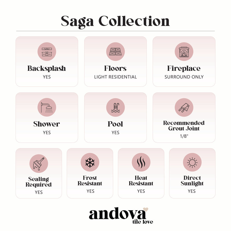 Saga 1" Glass and Marble Brick Joint Mosaic Wall Tile, Folklore