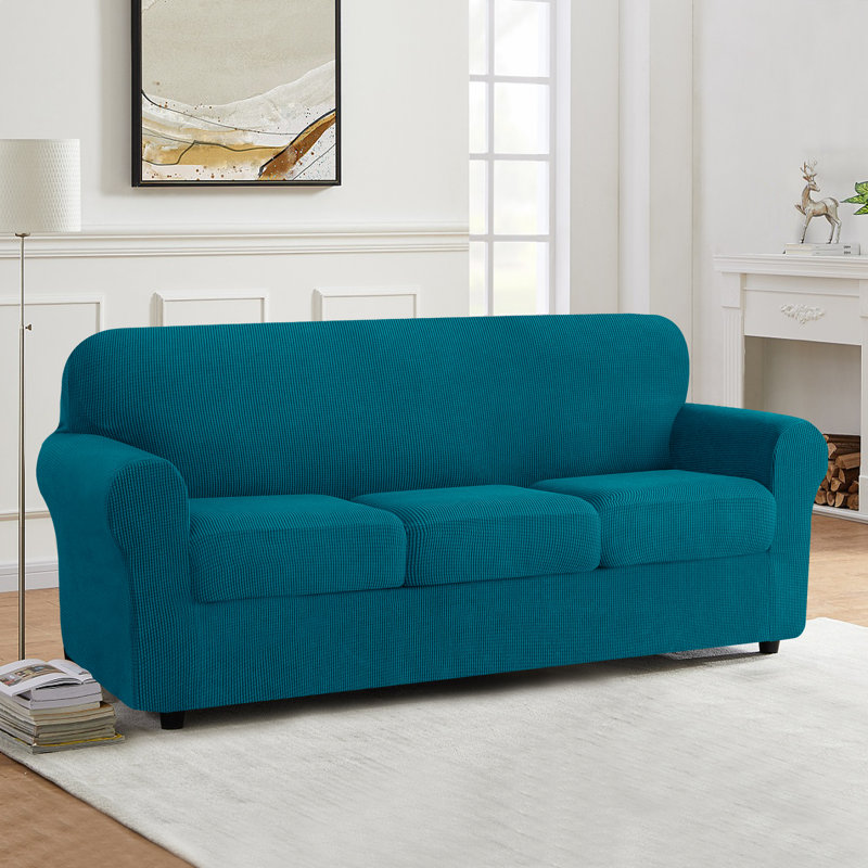 Box Cushion Sofa Slipcover, Turquoise