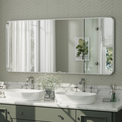 Aevar Tempered Glass and Aluminum Alloy Framed French Cleat Mounted Wall Mirror