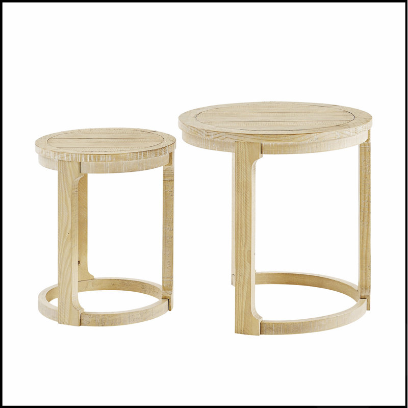 Ensemble de 2 tables basses rondes rondes en bois de style rustique Mid-Century pour salon et bureau, Naturel / chêne