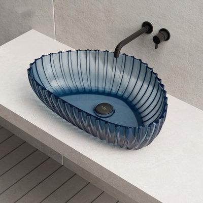 Lavabo de salle de bain triangulaire cannelé en résine 24 po x 16 po MonBlari