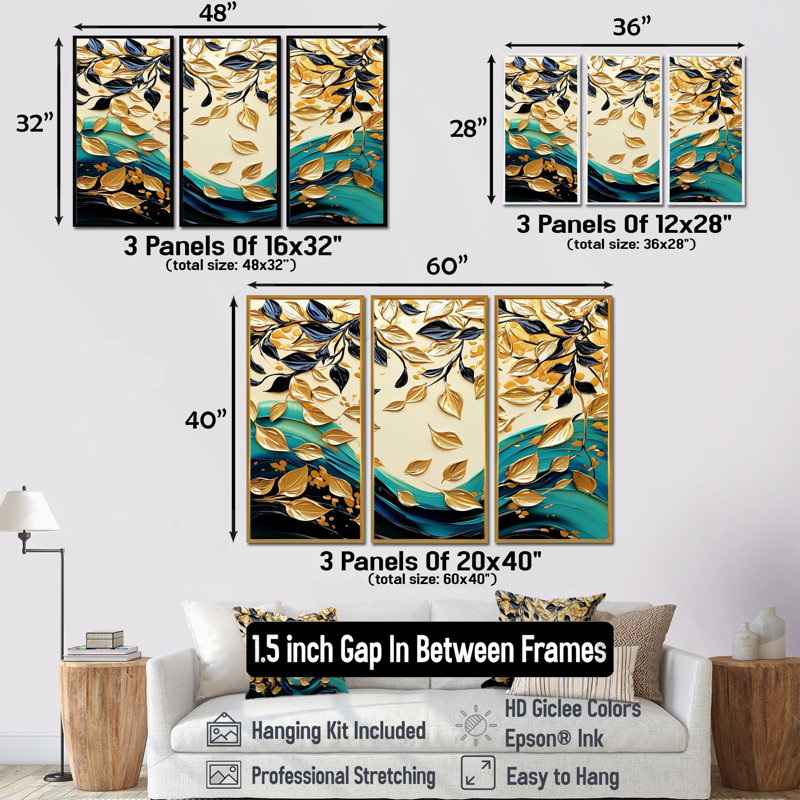 Addileigh - Ensemble d'art mural feuilles, Reproduction avec cadre flottant, 40" H x 60" W, Black