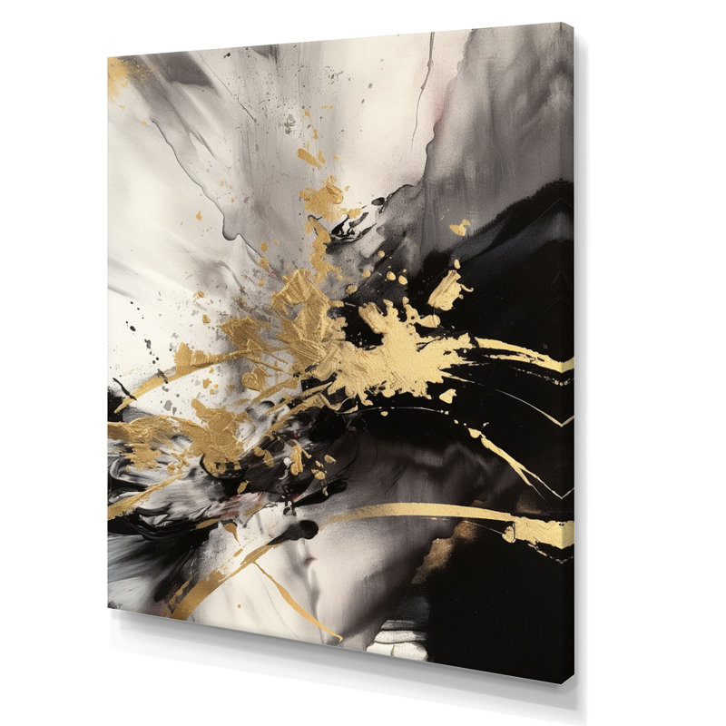 Or et gris fluides fusion II - art mural abstrait, H 20 po x l 12 po x P 1 po, Toile tendue