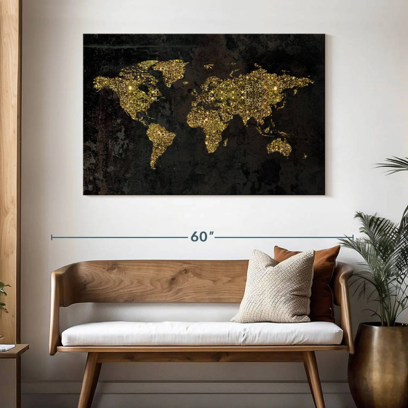 Carte du monde Aliaz Glitzy Gold, H 32 po x l 48 po