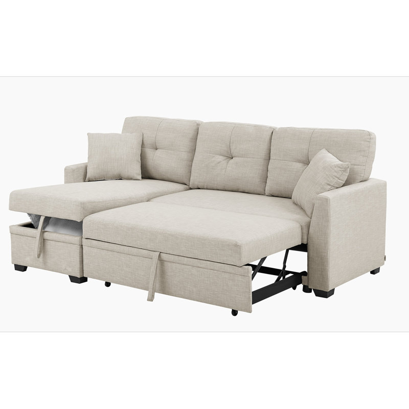 Pull-Out Sofa Bed, Beige Polyester
