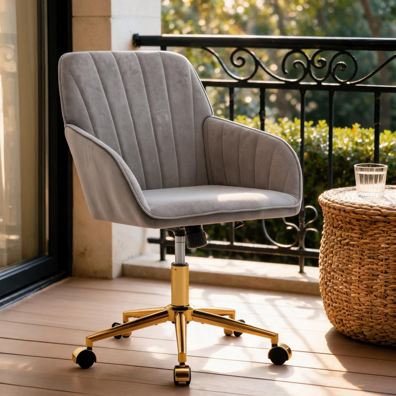 Fauteuil de bureau pivotant en velours avec siège en mousse à mémoire de forme, hauteur réglable, Gris