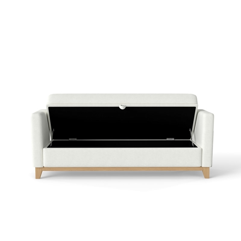 66 Inch Beige Sherpa Storage Bench with Solid Wood Legs & 2 Bolster Pillows