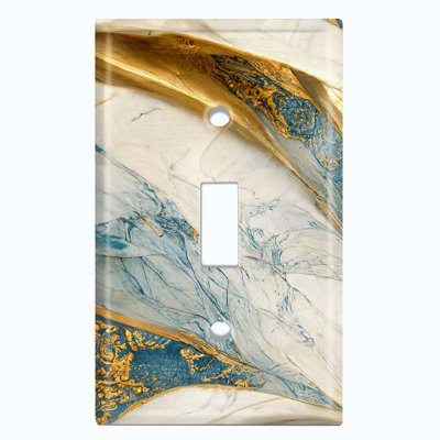 Metal Light Switch Plate Outlet Cover (Blue Marble Swirl Image - Single Toggle)