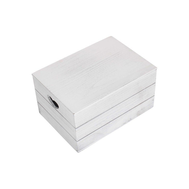 Wooden Lidded Storage Box with Heart Cut Outs, 25cm W x 35cm D, White Wash