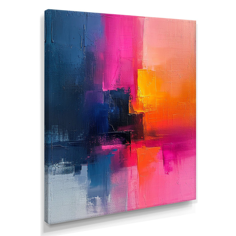 Fuchsia Sunrise - reproduction d'art abstrait mural, H 44 po x l 34 po x P 1,5 po, Toile tendue
