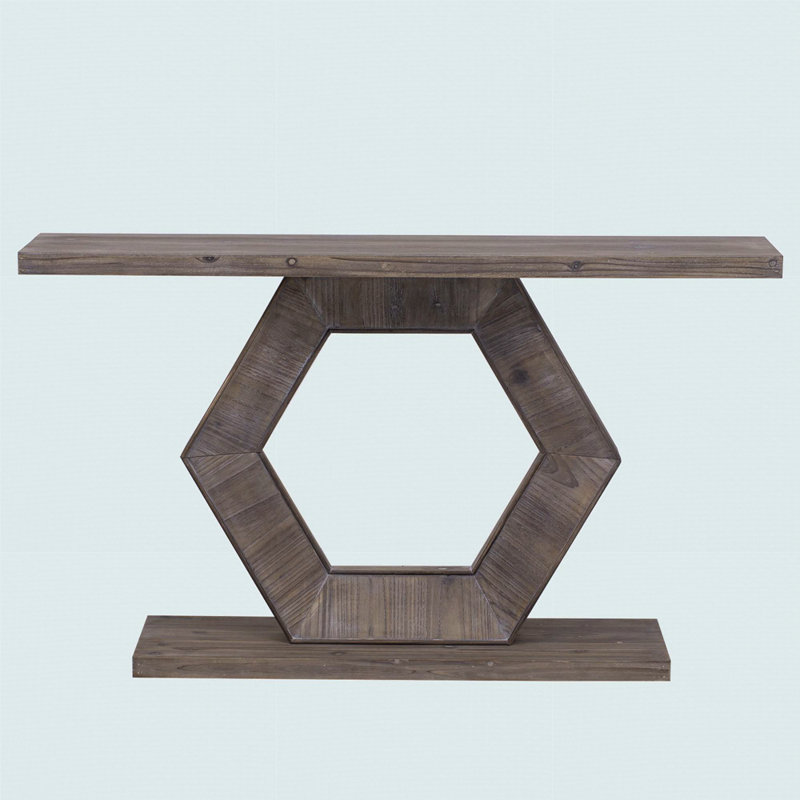 Modern Entryway Table With Innovative Hollow Hexagon Leg Structure And Premium Fir Veneer Finish, Natural Wood