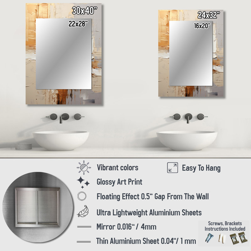 Beige Grey Geometric Collage II - Abstract Collages Decorative Mirror, Beige Large Wall Mirror, Printed Metal Art, 32" x 24"