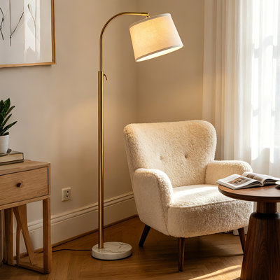 Modern Arched Floor Lamp with Marble Base, Adjustable Tall Standing Reading Lamp for Living Room & Bedroom
