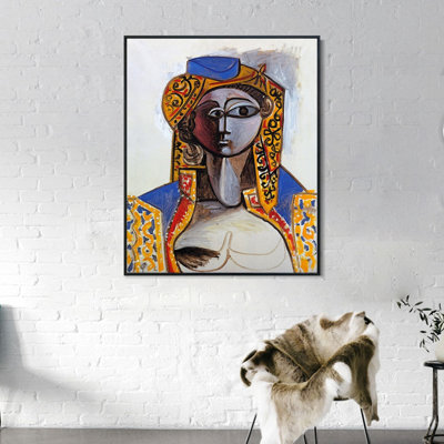 «Jacqueline Roque en costume turc» par Pablo Picasso, art mural, impression sur toile encadrée 1955 par Pablo Picasso