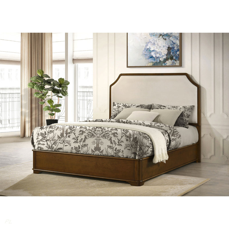 Leonide Brown Cherry / Cream Panel Bed