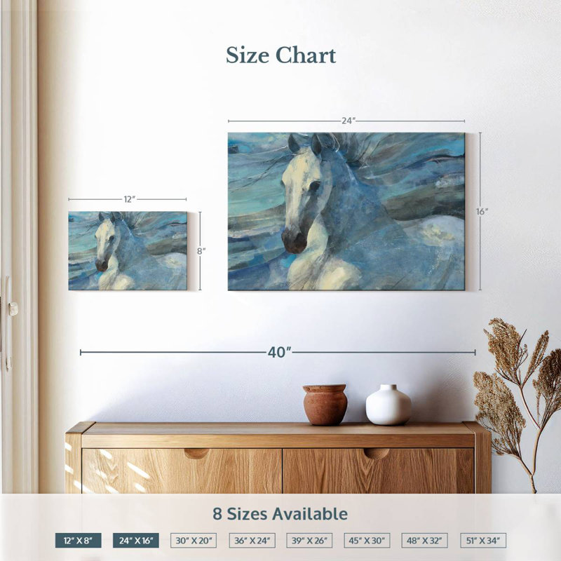 Illustration du cheval blanc Brampt, H 16 po x l 24 po