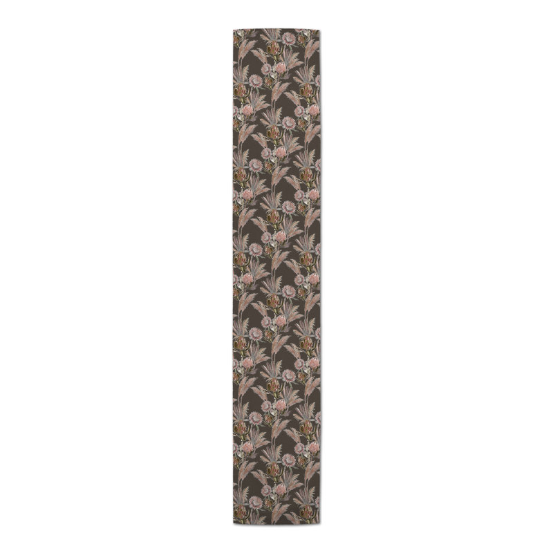 Rectangular Floral Table Runner, 72" x 16", Charcoal