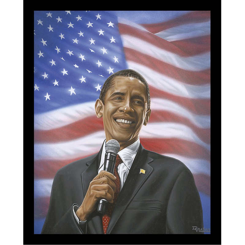 «Barack Obama Giving a Spocal», affiche imprimée par Darryl Vlasak, souvenirs encadrés, H 24 po x l 18 po x P 1 po