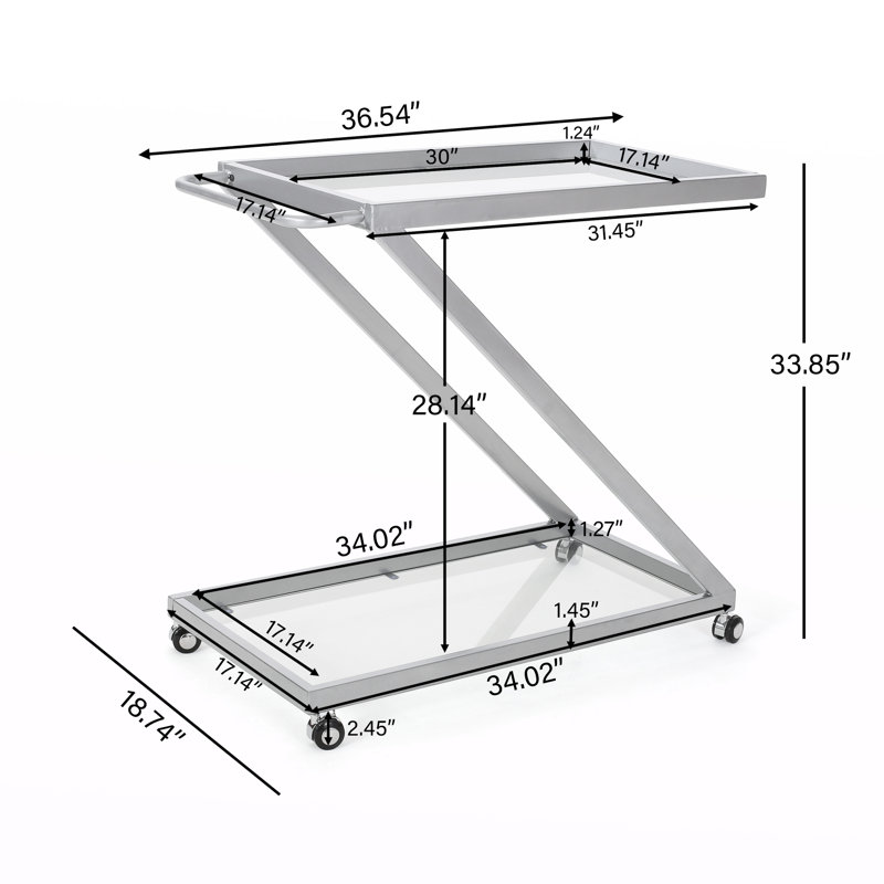 Chariot-bar roulant moderne avec tablettes en verre trempé - élégant, durable et polyvalent pour la maison ou le bureau