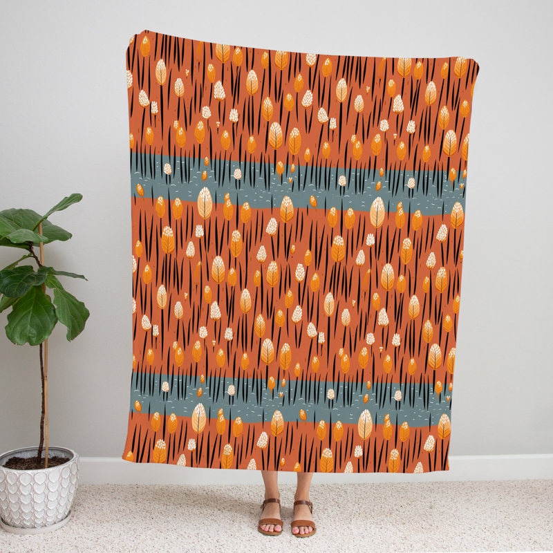 Jeté , L 51 po x L 60 po, Orange/bleu, Rayé / floral