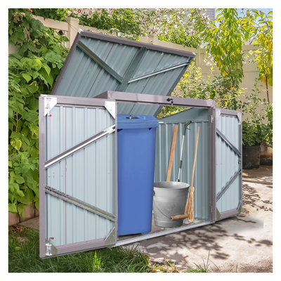 Remise extérieure pour poubelle en métal pour deux poubelles - Gris