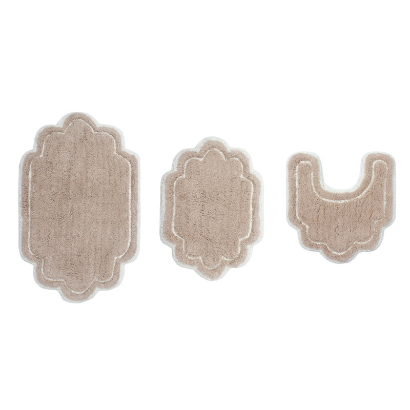 Ensemble de tapis de bain en coton Dobrinka, lavable à la machine, à séchage rapide, absorbant - ensemble de 3 pièces avec contour
