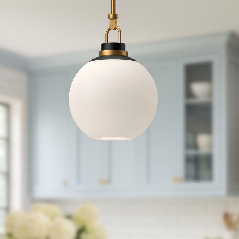 Luminaire suspendu simple Copperfield, Doré vieilli, Opale