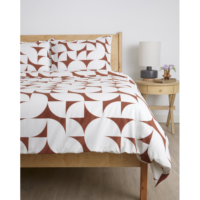 Sweet Dreams Brown Brushed Cotton King Duvet Cover Set, Brown Geometric, King Duvet Cover + 2 Shams