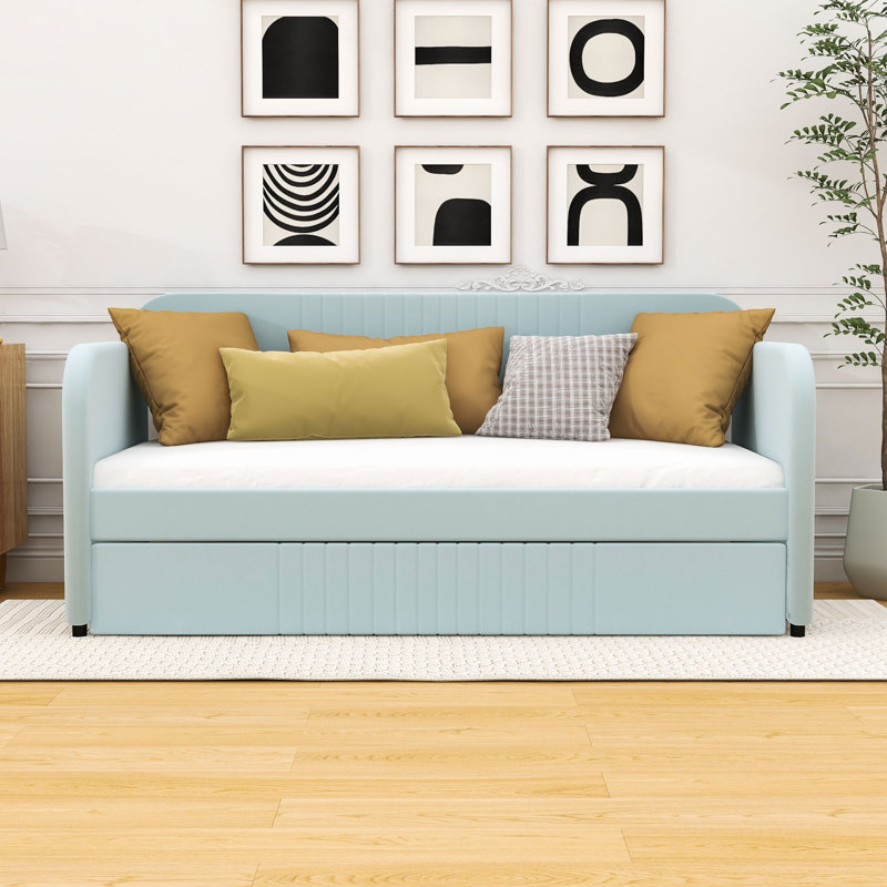 Lit de jour simple avec couchette Arkeith, Bleu