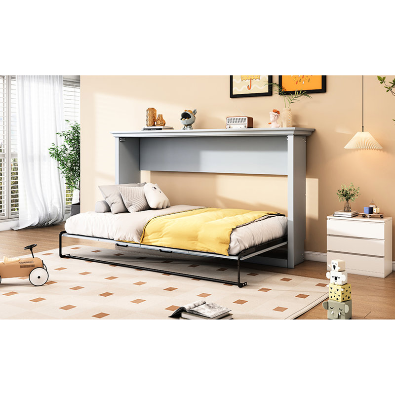 Lit simple dans l'armoire, gris - uni, armoire-lit de taille compacte, stable, économie