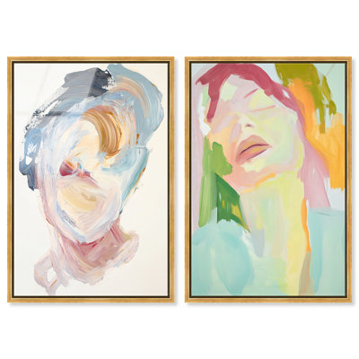 «Abstract Portraits in Serene Hues», reproduction d'art encadrée, affiche d'art moderne par Art Remedy, cadre doré, 10 x 15