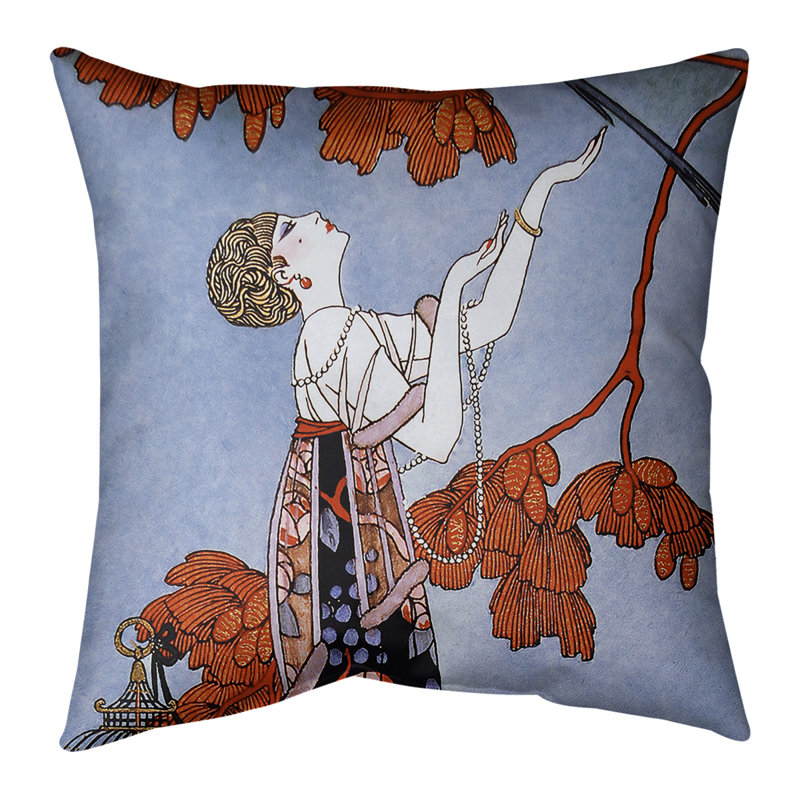 Coussin George Barbier, 16 po x 1 po, Housse de coussin seulement, Rouge / Bleu