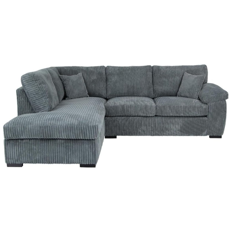 Modern 4-Seater Jumbo Cord L-Shaped Corner Sofa With Pillow Top Arms, Right Hand Facing, Grey Corduroy