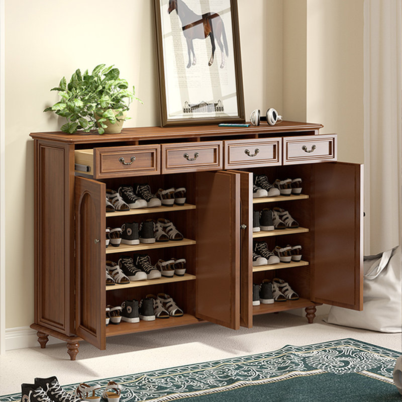 Nut-brown Solid Wood Shoe Storage Bench