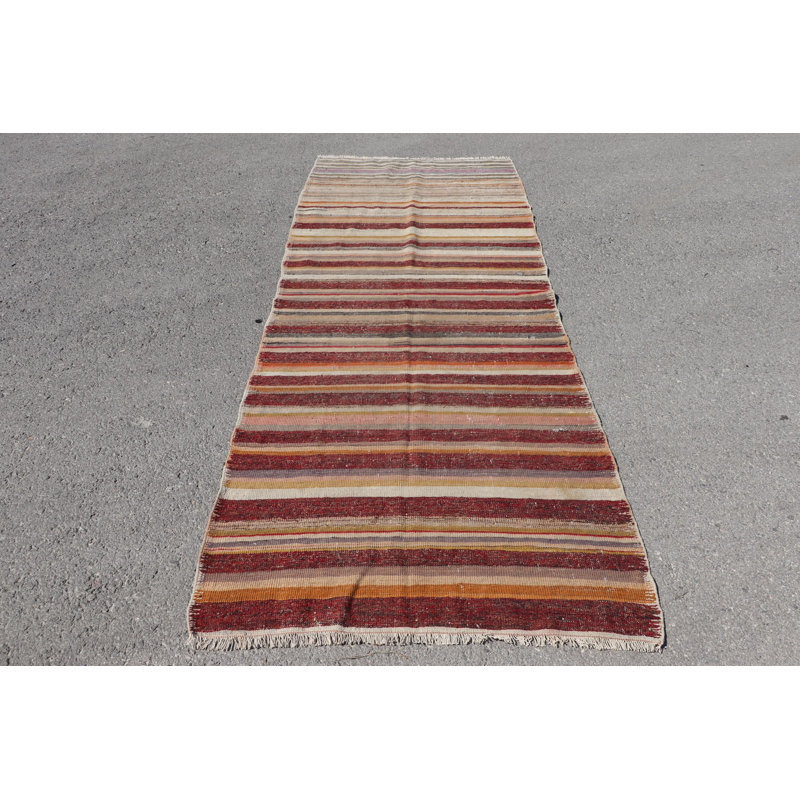 Chemin de table kilim turc fait à la main avec des rayures rouges pour un élément de décoration de couloir rustique