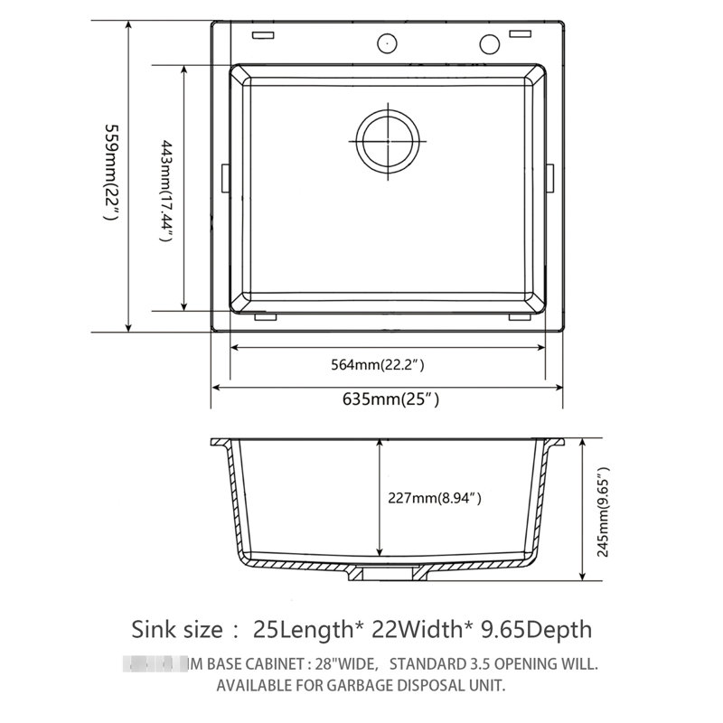 Évier de cuisine blanc en quartz 25 po x 22 po, à quartz lisse et dur, élimine l'accumulation de saleté, comprend le bruit de vibration de l'assemblage des crépines, surface non poreuse, est livré avec plusieurs accessoires pour
