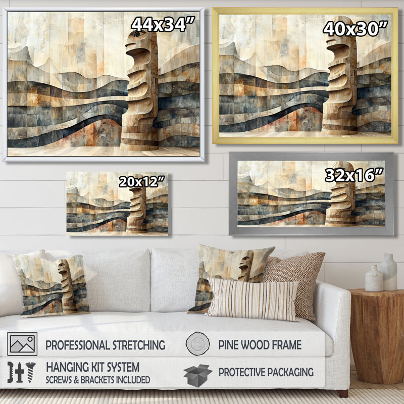 Kotz, totem canadien, tour inuit - art amérindien, art mural sur toile, H 30 po x l 40 po, Doré