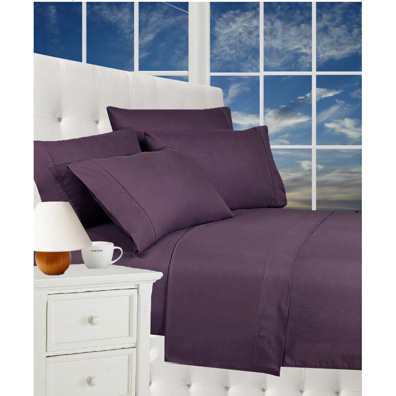 Ensemble de draps en microfibre percale avec drap-housse, Violet, Ensemble de draps californien + 1 drap-housse + 2 