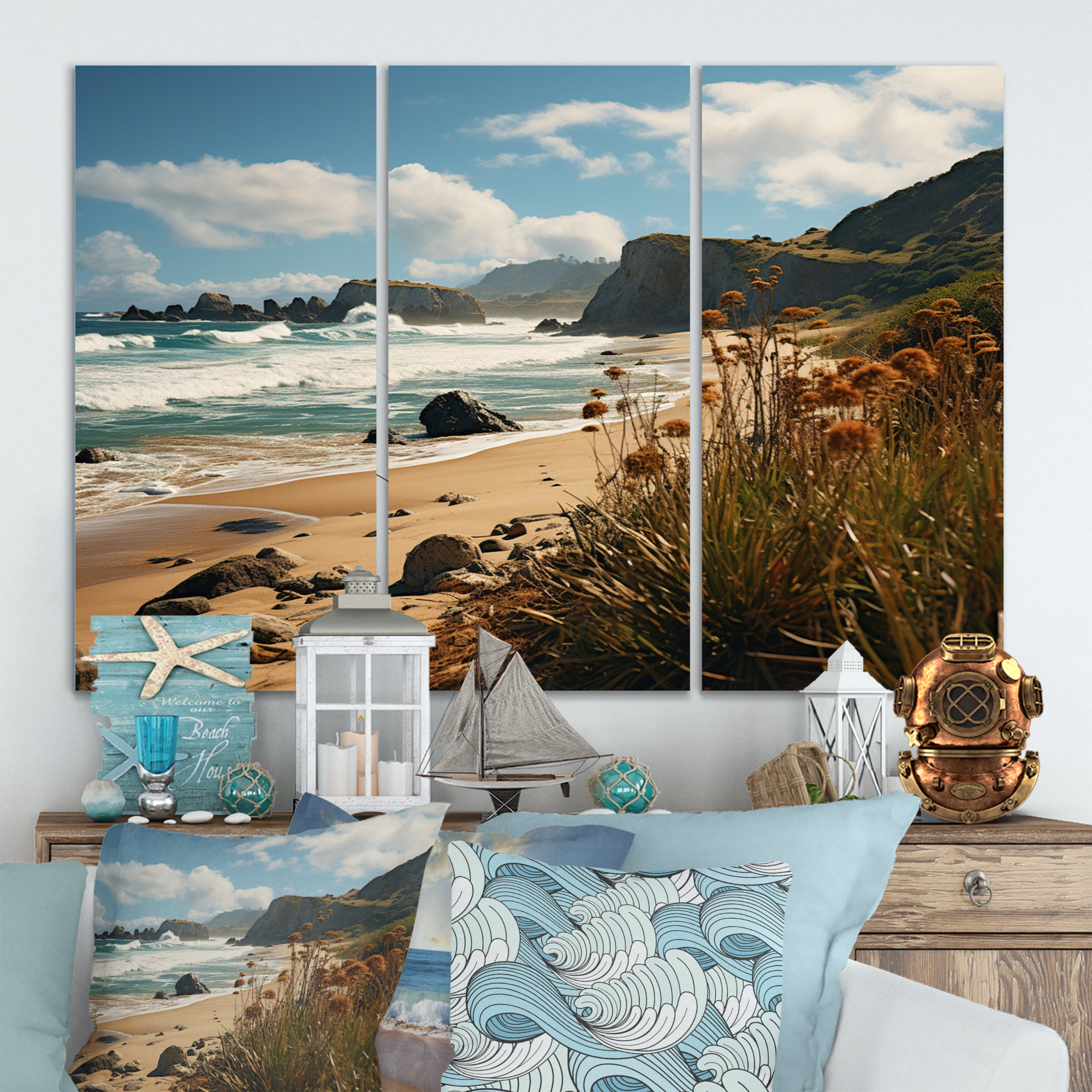 Design Art Beach Golden Coast I - Nautical & Beach Metal Wall Art ...
