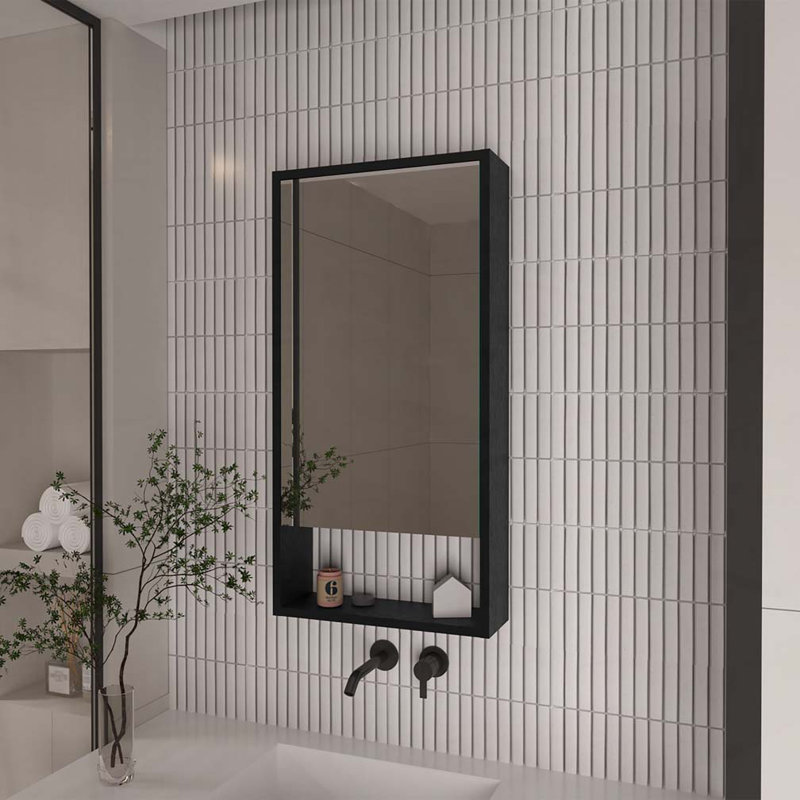 Wall Rectangle Medicine Cabinet with Mirror, Black