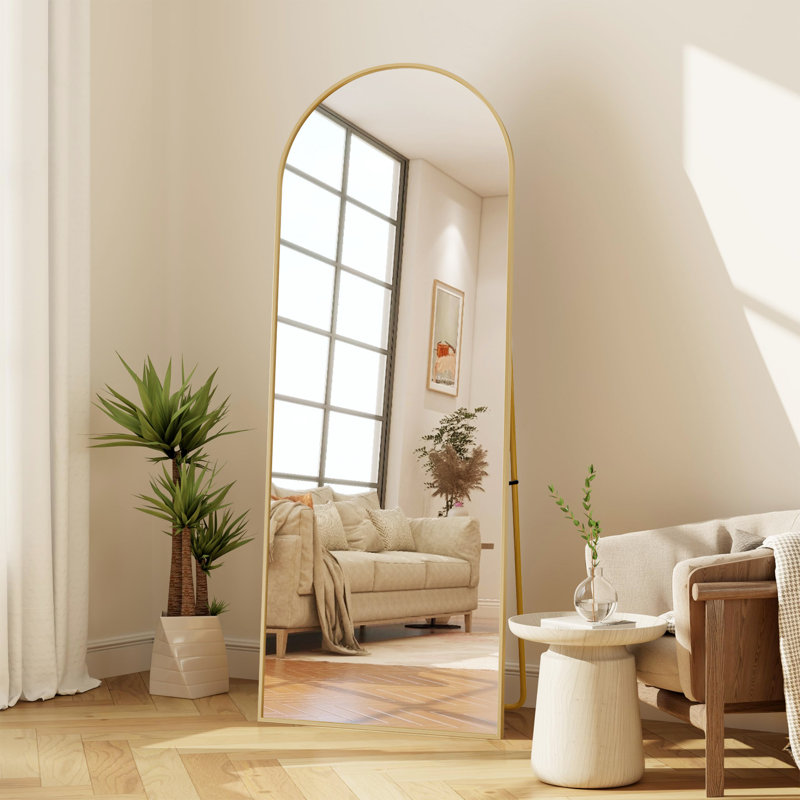 Aleaya Aluminium Half-circle Mirror, Gold, 164cm H x 54cm W