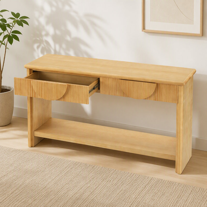 Console en bois avec tiroirs et tablette
