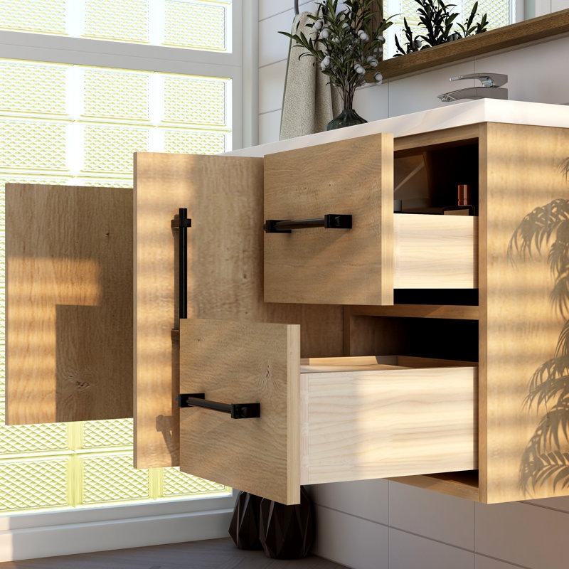 Victoria 41.7'' Single Bathroom Vanity with Acrylic Top, Oak