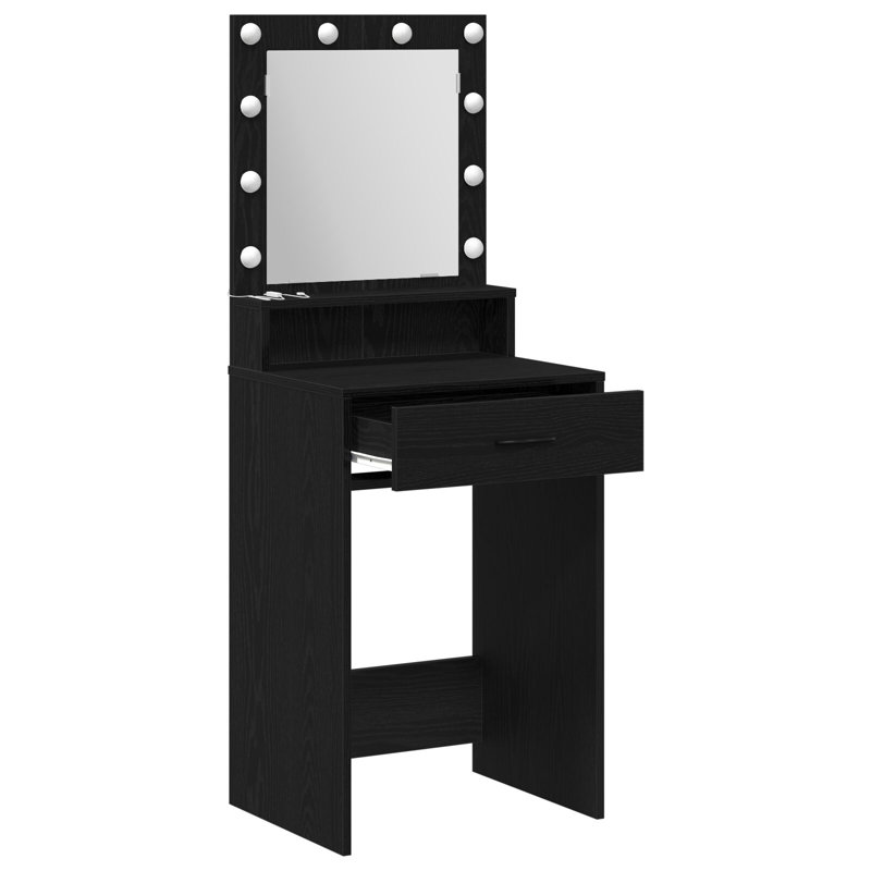 Dressing Table with Mirror and Storage Included, Black Oak 1